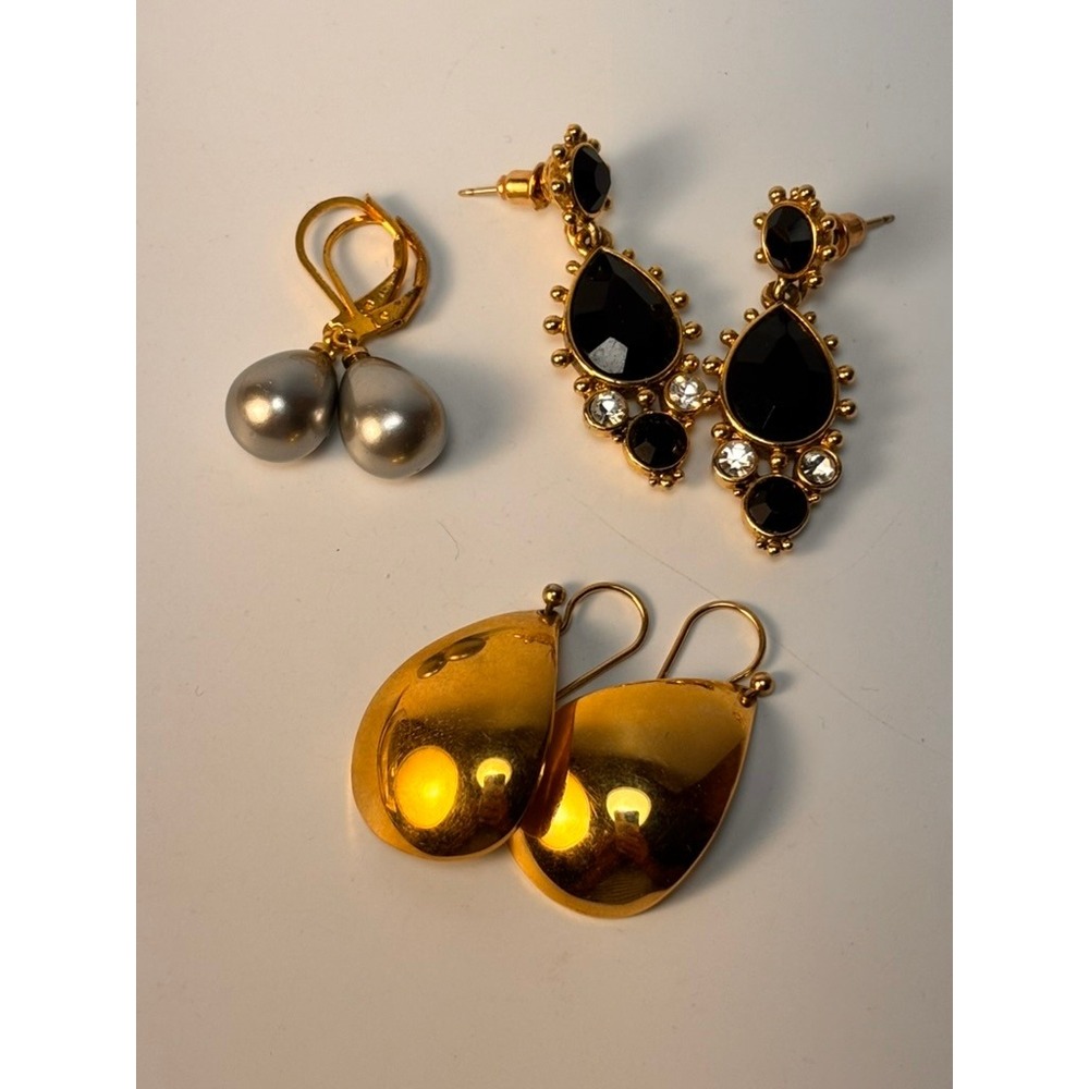 Vintage Earring Lot Gold Black Gray Faux Pearl Statement Dangle Drop Whimsygoth